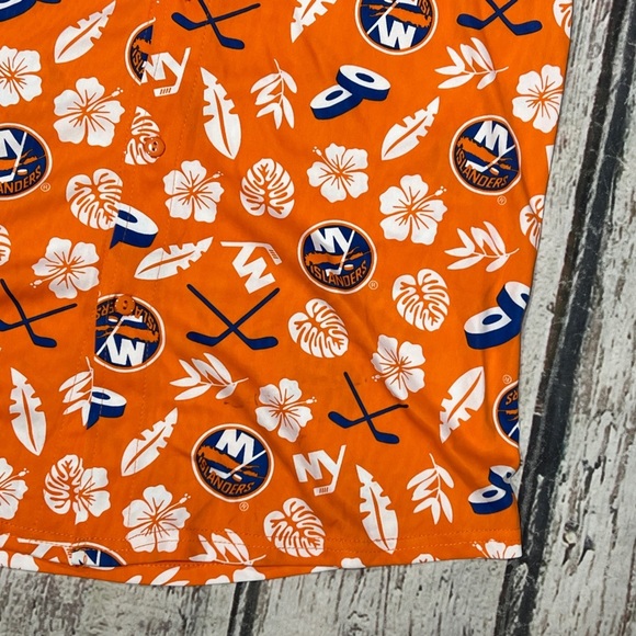 New York Islanders Hawaiian NHL Hockey Hawaii Floral Button Down Shirt - Picture 4 of 6
